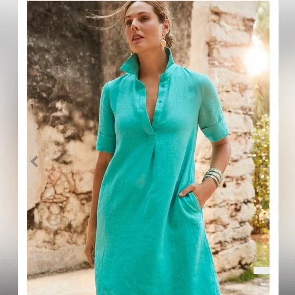 Chico's | Dresses | Chicos0 Linen Glam Relaxed Dress In Peacock Blue Size 4  Xxl 20 | Poshmark
